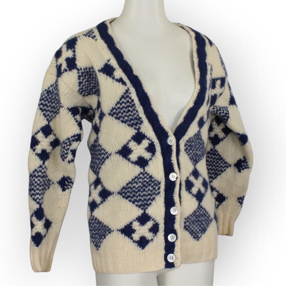 XS/S Yacht Rock Wool Cardigan Sweater Nautical Flags MarshLanding Shetland - Picture 7 of 12